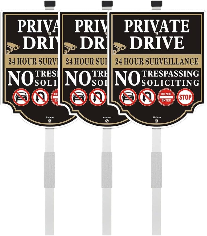 3 Pack Private Driveway Sign Do Not Enter Sign with Stake, No Trespassing Soliciting Sign, No Parking No Turn Around Sign,Private Road, Easy to Install