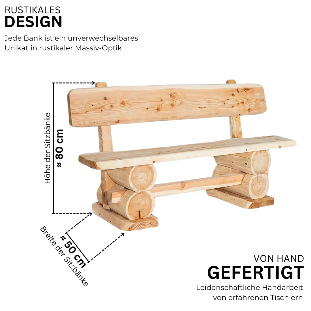 Mega Holz Gartenbank Rustikal Lärche 200 cm - Massivholz Bank aus heimischer Lärche - Fertig montierte Sitzbank für Terrasse, Garten & Balkon mit Rückenlehne - Für 3 Personen, wetterfest & robust