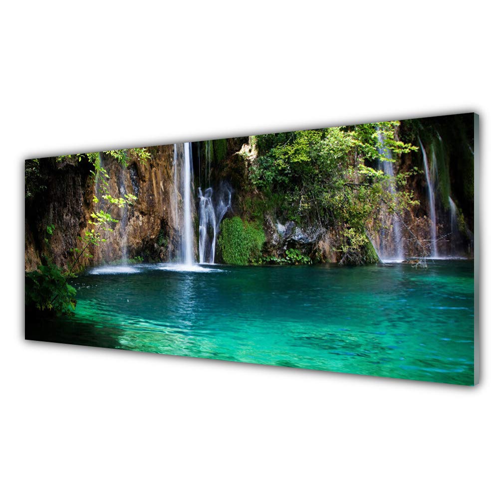 Tableau Mural en Verre Trempé Anti-Humidité 125x50cm Cascade et Lac
