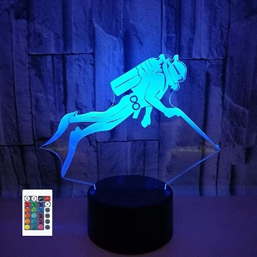 SUPERRUIDALONG Control remoto 3D Diver 16 luces nocturnas de colores ilusión acrílico LED lámpara de noche de mesa para niños, dormitorio,