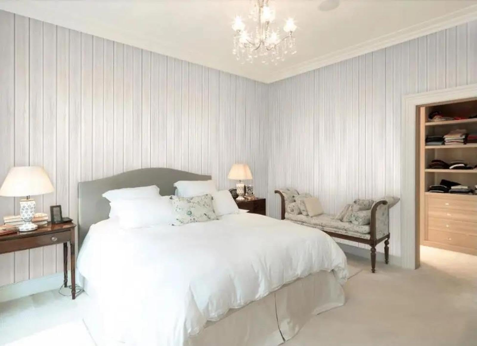 Salon et chambre transformés grâce au papier peint mural blanc 3D ILIYA