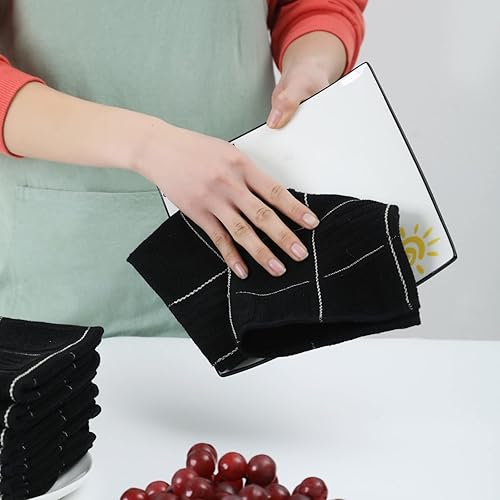 Miniatura 4 de Glynniss Paños de cocina para lavar platos de cocina, trapos súper absorbentes, paños de limpieza de rizo de algodón, paquete de 8 (negro, 12 x 12