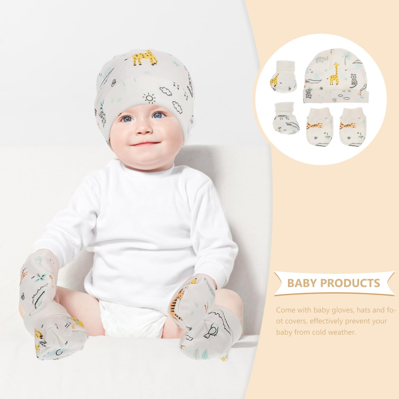 POPETPOP Ensemble Bébé 3 Pièces Anti-Griffure Et Couvre-Pieds Respirants Avec Chapeau Confortable Pour Nouveau-Né Protection Douce Et Chaleur Hivernale