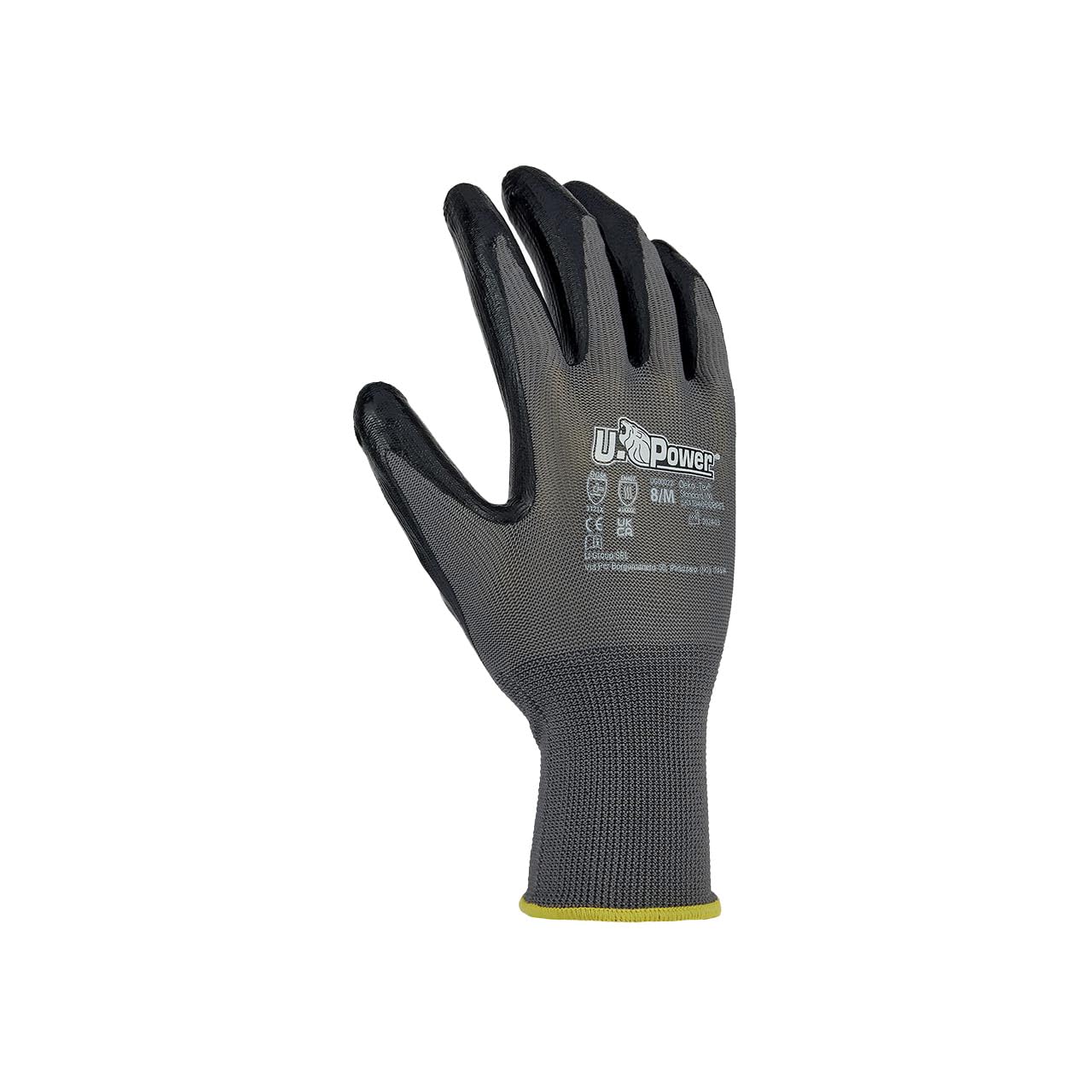 U-Power Valzer - Guantes de trabajo de protección contra accidentes, de poliéster, revestimiento de nitrilo, protección de riesgos mecánicos, gris, 10/XL, 144 unidades