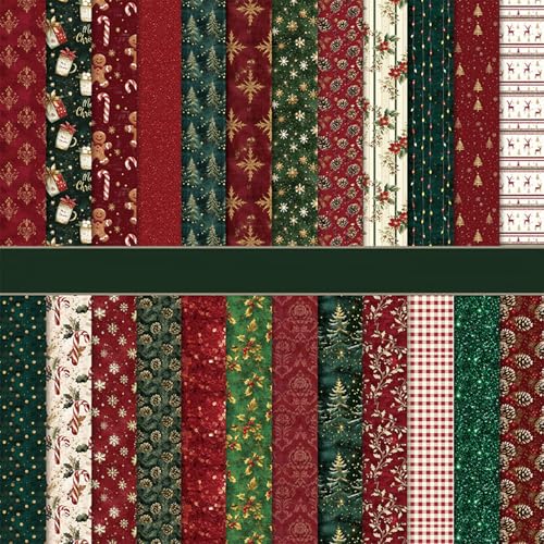MerwDeeyt Scrapbook Papier Weihnachten Bastelpapier 24 Blatt Doppelseitiges Winter Motivpapier Buntes Dekopapier mit Muster für Journal Scrapbooking Fotoalbum Dekoration (B 30.5x30.5 CM)