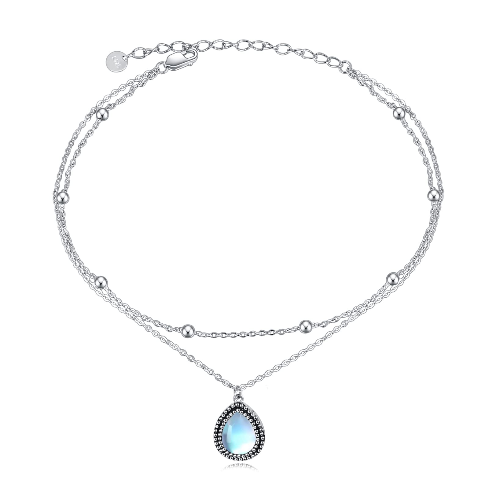 POPLYKE 925 Sterling Silver Double Layered Chain Evil Eye Daisy Sunflower Butterfly Anklets for Women Holiday Beach Crystal Ankle Bracelet Dainty Evil Eye Jewelry