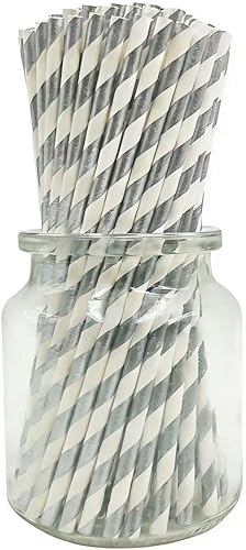 Miniatura 11 de Pajitas de papel duraderas a rayas negras, pajitas desechables ecológicas de 7.75 pulgadas, biodegradables y compostables, perfectas para divertidas