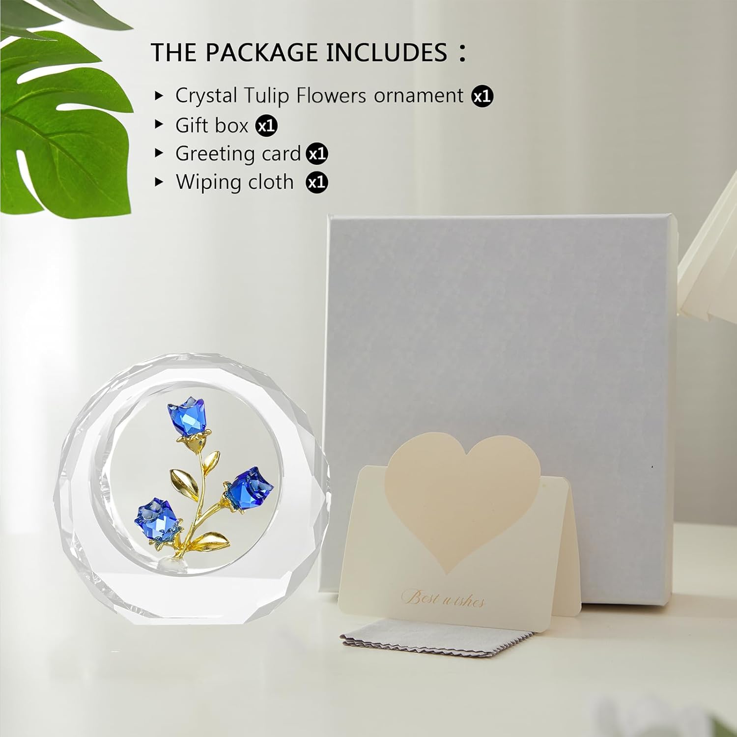 Crystal Roses Flower Figurines Glass Rose with Stems Spring Bouquet Collectible Gifts for Wedding Birthday Party（Blue）