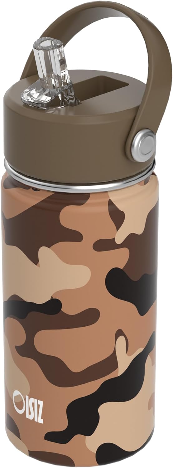 OISIZ Kids Water Bottle with Straw Lid 14oz, Vacuum Insulated 316 Stainless Steel Water Bottles for Kids for School, Leakproof Water Bottle, BPA Free and Keep Cold for 24 Hours