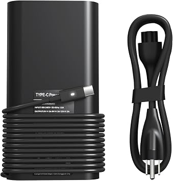 محول تيار متردد بقدرة 90 وات متوافق مع شاحن الكمبيوتر المحمول Dell USB C - Latitude 5440 5540 7440 5430 5530 7430 7530 7330 5330، الدقة 5770 3570 3540 3470، XPS 17 15 13 سلك طاقة من النوع C للكمبيوتر