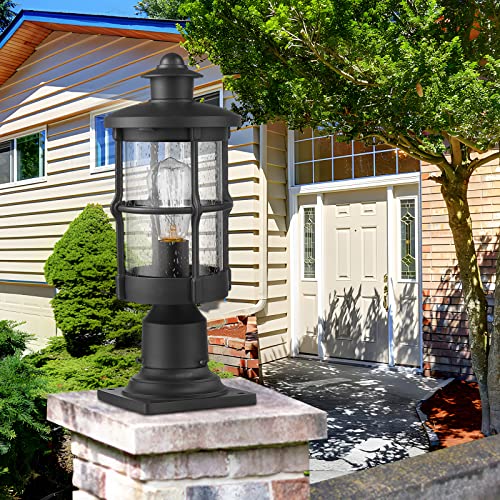 Rosient Outdoor Post Lights, Exterior Post Sconce, Outdoor Post Lamp, Pathway Post Lighting Fixture, Patio Pillar Light In Black Finish With Seeded Glass #TOP4