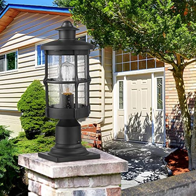 Outdoor Post Lights Exterior Post Sconce Black Finish Seeded Glass