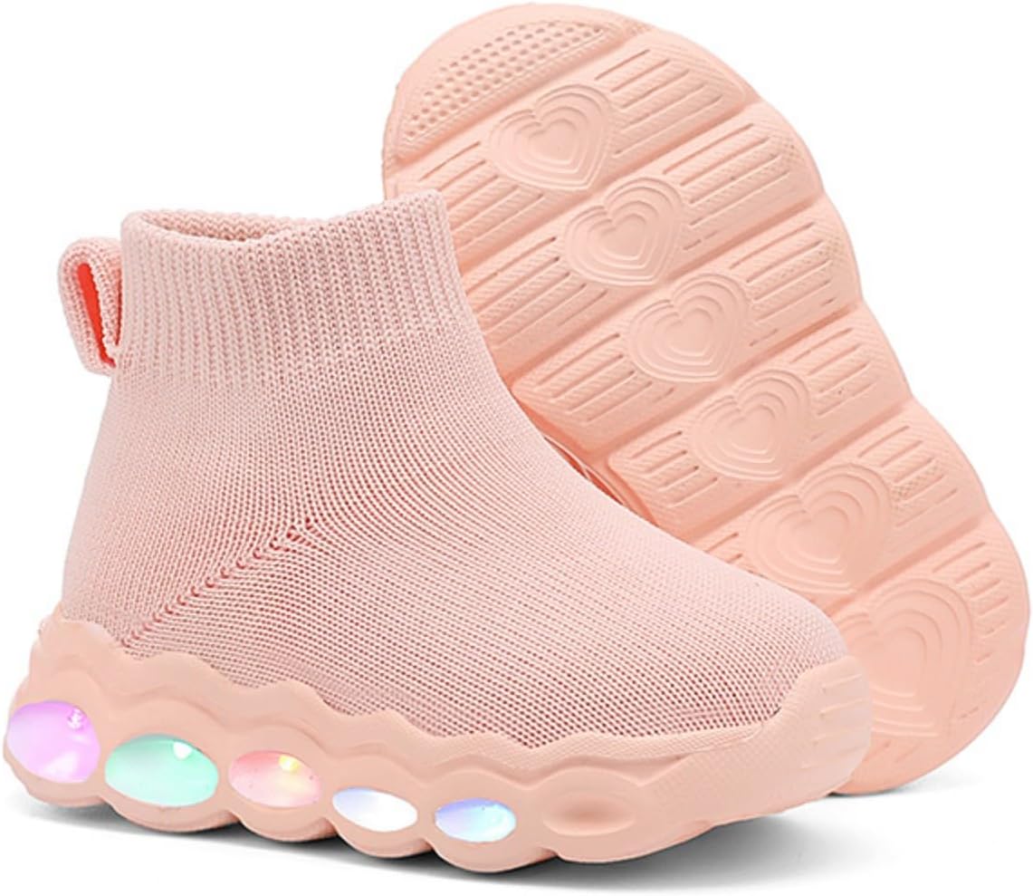 PhoeniTots 幼児 小さな子供 ライトアップ LED シューズ 通気性 最初のウォーキング スリッポン 夜光テニス 男の子