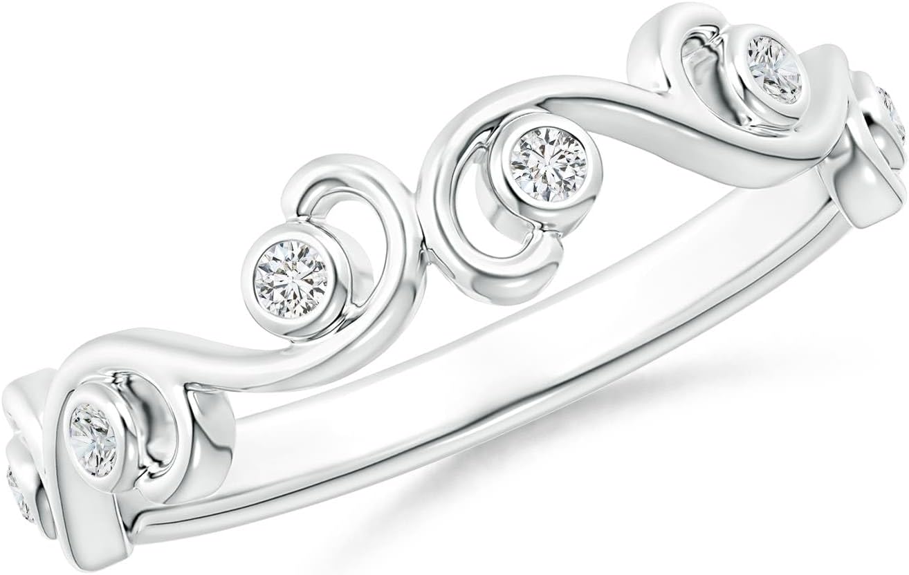 Lab Grown Diamond Ivy Scroll Half Eternity Ring in Sterling Silver/ 14K Gold/Platinum for Women | April Birthstone Jewelry, Valentines, Birthday, Christmas Gift For Women