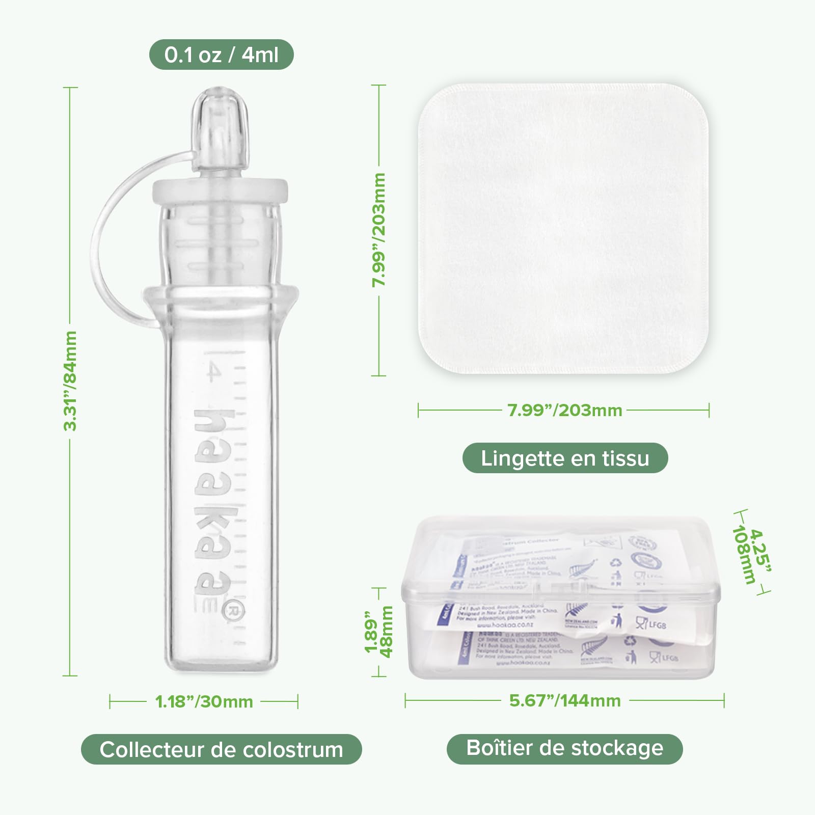 haakaa Kit Collecteur de Colostrum avec Lingette en Coton et Boîte de Rangement, Prêt à l’Emploi, Réutilisable, Sans BPA, 4ml/6 pièces