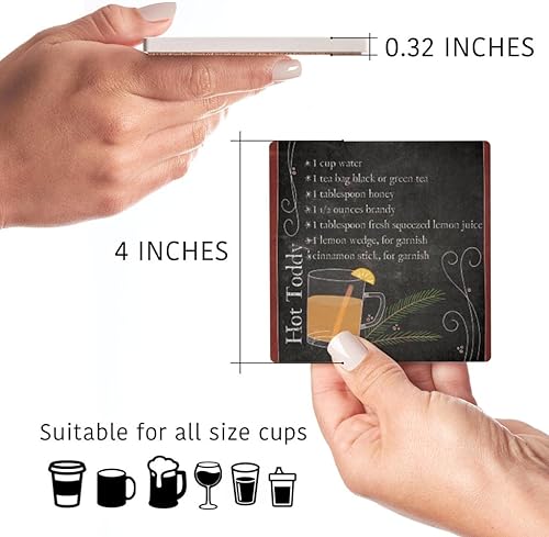 Miniatura 6 de Receta Hot Toddy, decoración del hogar Joyride, 4 posavasos de cerámica, posavasos cuadrados de 4 pulgadas, juego de 4, respaldo de corcho