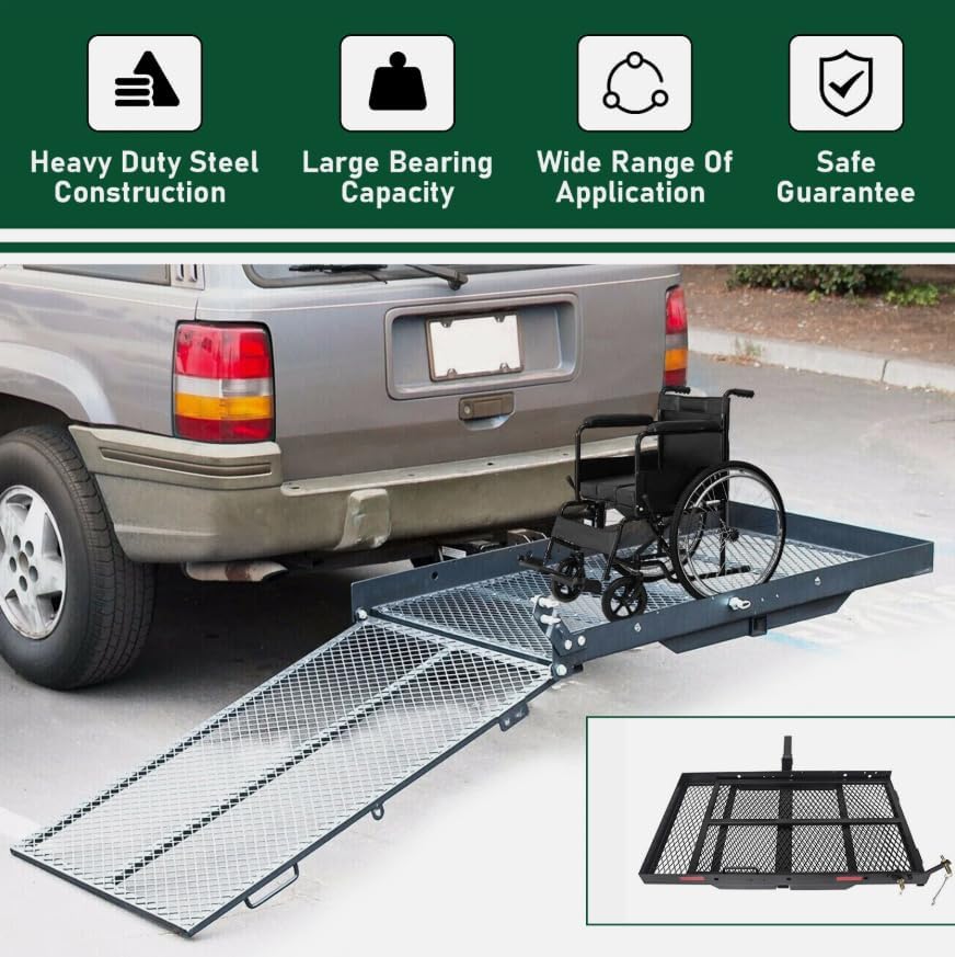 Mobility Carrier Trailer Hitch Mount Cargo Folding Wheelchair Scooter Rack Ramp