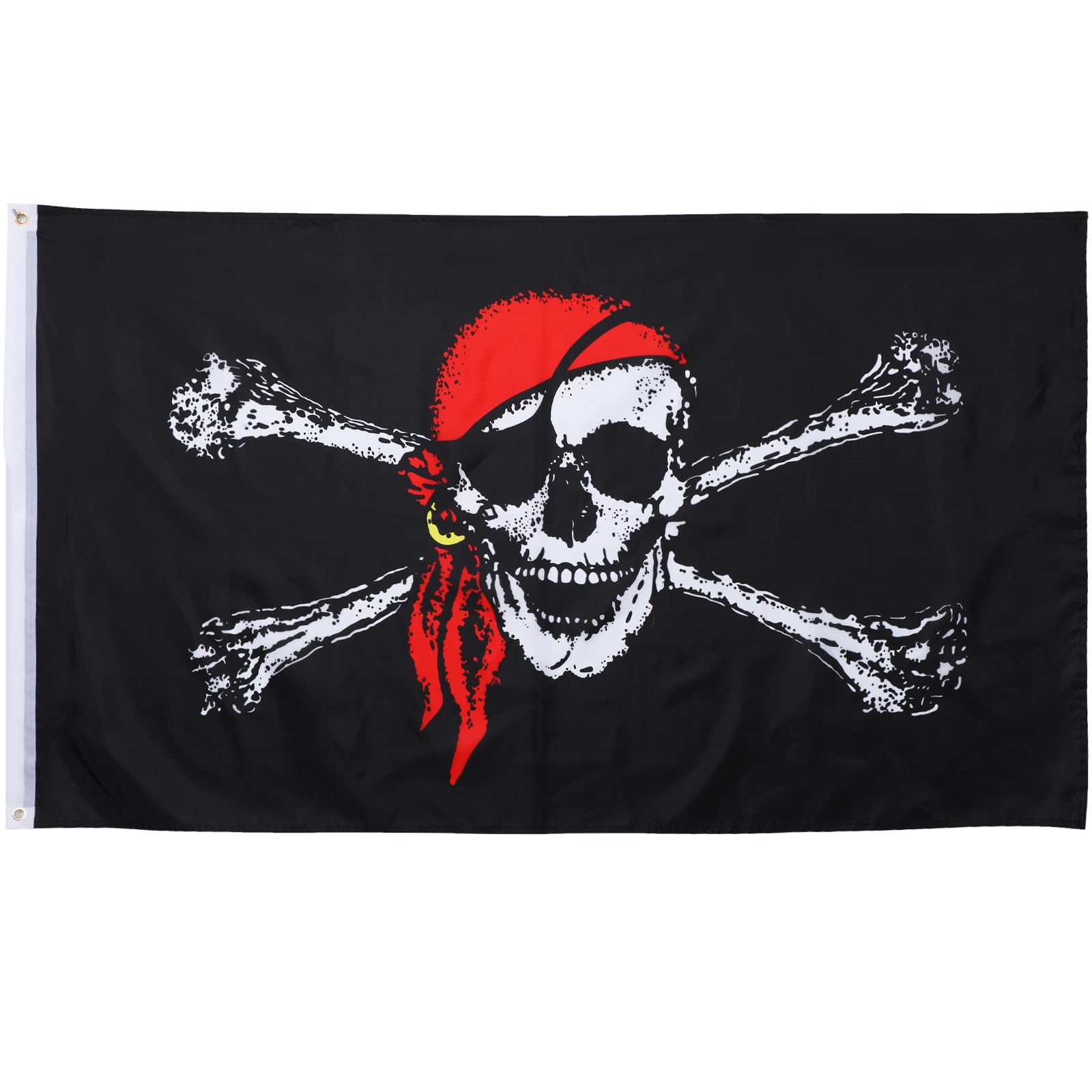 Pirate Jolly Roger Bandana Flag 3x5 FT - Pirate Flags Cross Knife Red Scarf Jolly Roger Flag 1 Pack with Brass Grommets and Double Stitched - Vivid Color and Fade Resistant