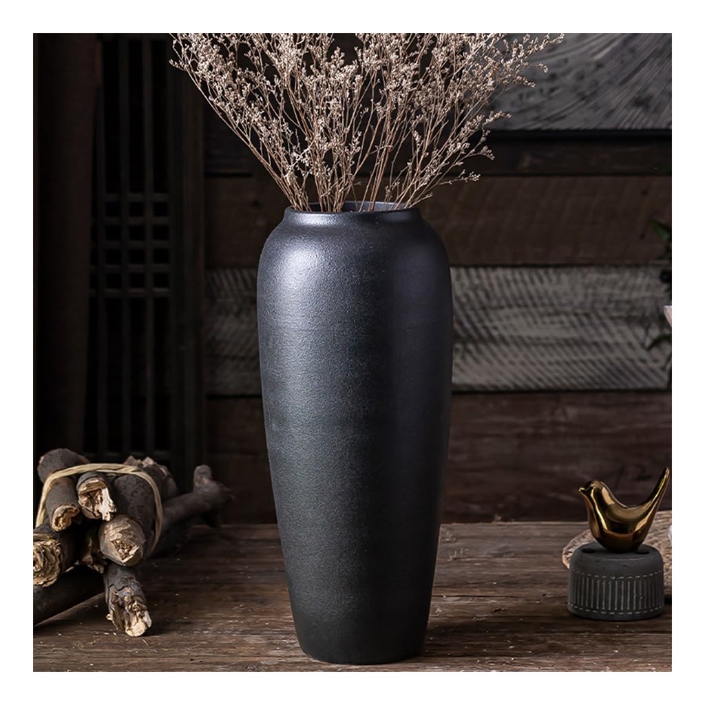 SnamicE Floor vase Vintage Black Ceramic Vase, Home Decor Vase,Living Room Floor Standing Vase,for Desktop Centerpiece,Dried Flower Arrangement,One Color-34cm