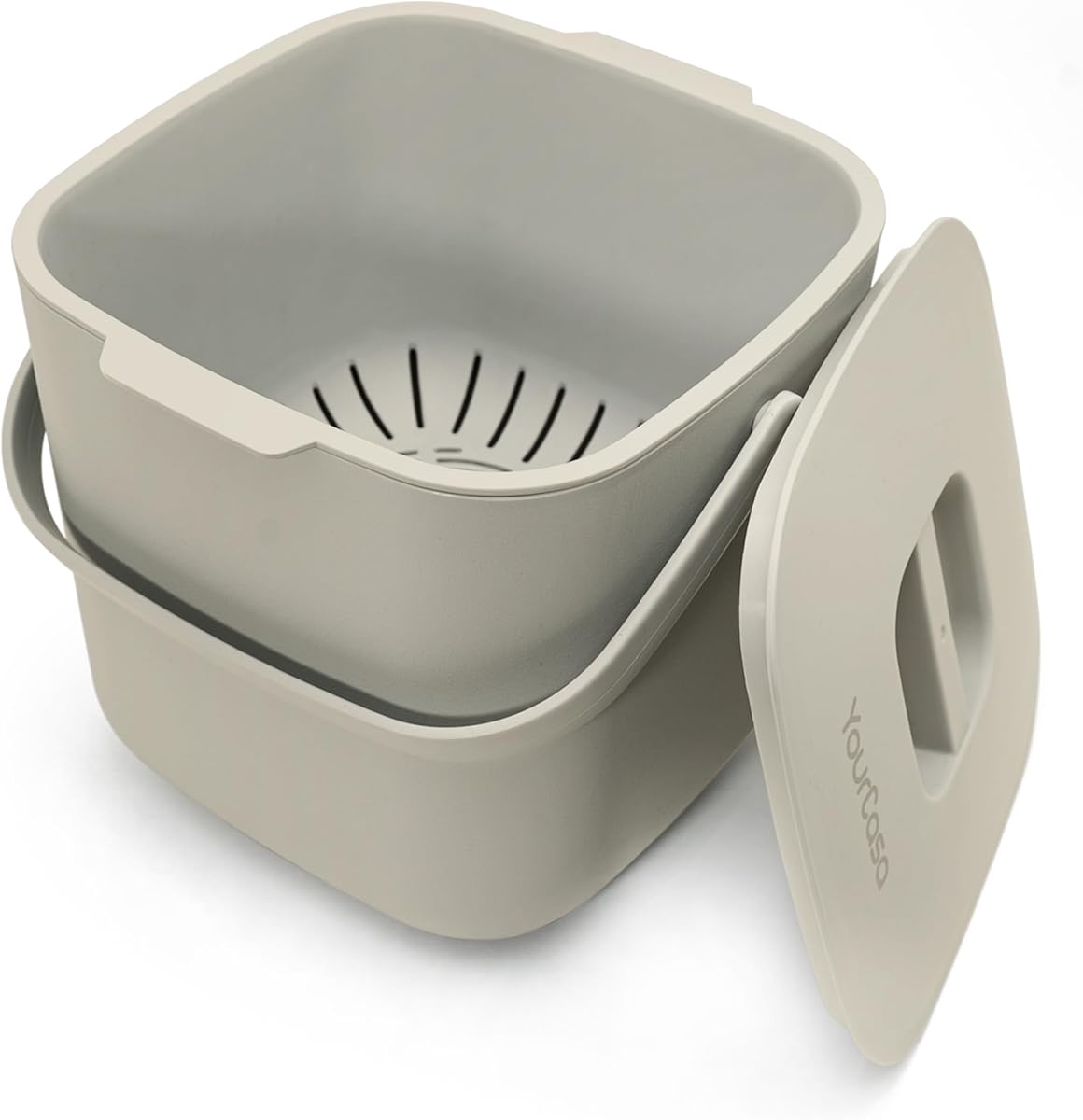 YourCasa Biomülleimer Küche 4L - Komposteimer mit herausnehmbarem Sieb & Deckel - geruchsdicht, spülmaschinenfest & ohne Biomülltüten - Bio Mülleimer klein für saubere Küchen (Beige)