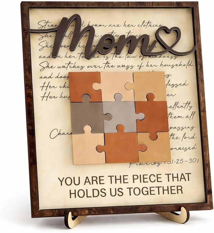 Personalized Mom Puzzle Piece Sign Gift, Personalized Mothers Day Wood Sign Plaque With Family Names, Mother's Day Christian Gifts for Mom From Daughter Son