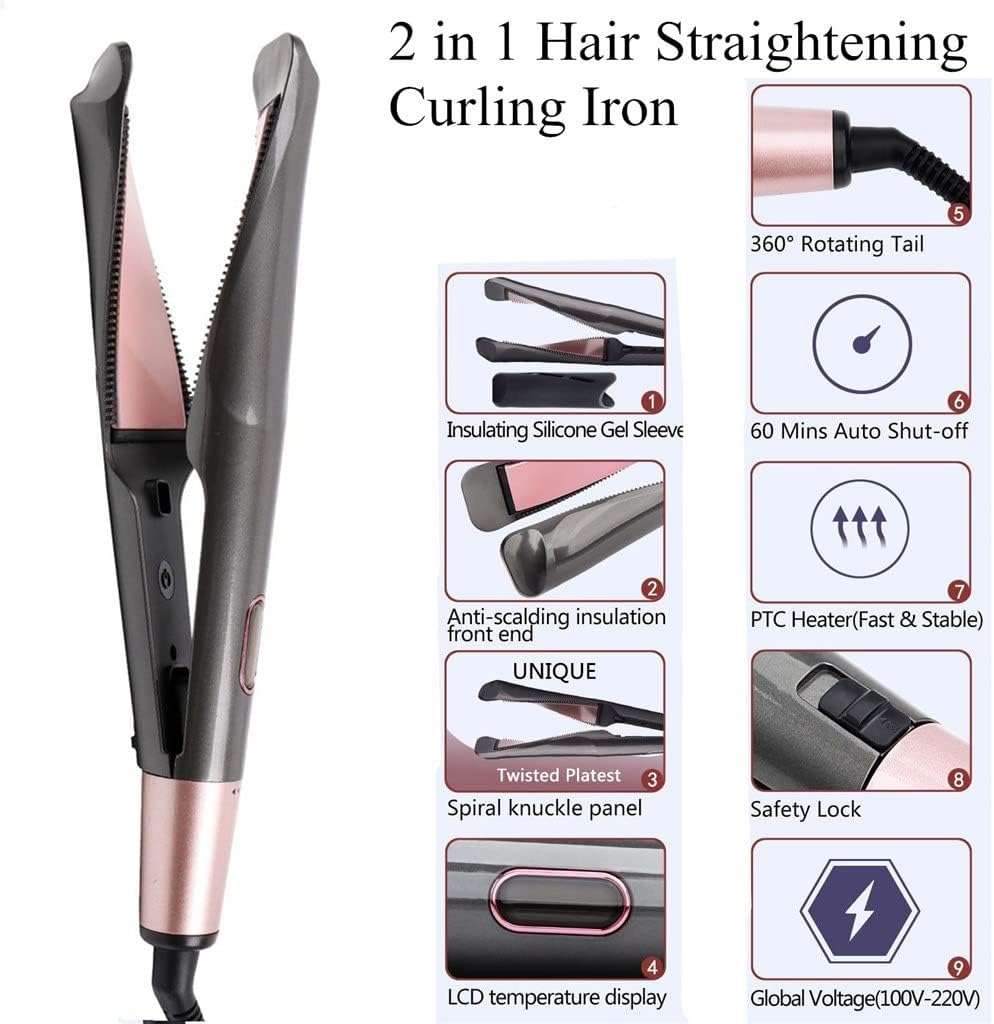 Professional 2 in 1 Hair Curling & Straightening Iron Straightener Curler Wet & Dry Flat Styler Tools image 4