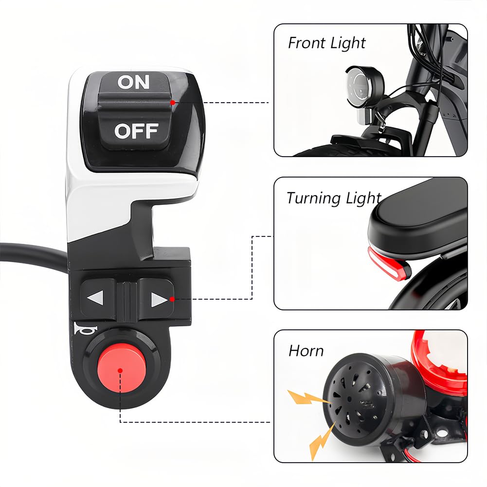 Joyzan Electric Bike Handlebar Switch, Ebike Spotlight Headlight On Off Toggle Push Button Scooter Universal Waterproof Control Tuning Horn Signal Light Electrombile ATV Motorbike Electrical 22.5mm