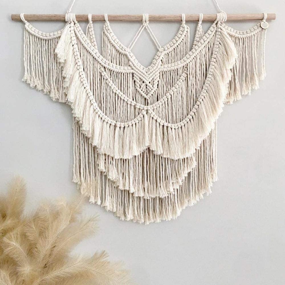 Macramé grande para colgar en la pared sobre la cabecera Tapiz de macramé beige hecho a mano Decoración de paredes bohemias Macramé Telón de fondo de boda Arte de cuerda de algodón para dormitorio sal