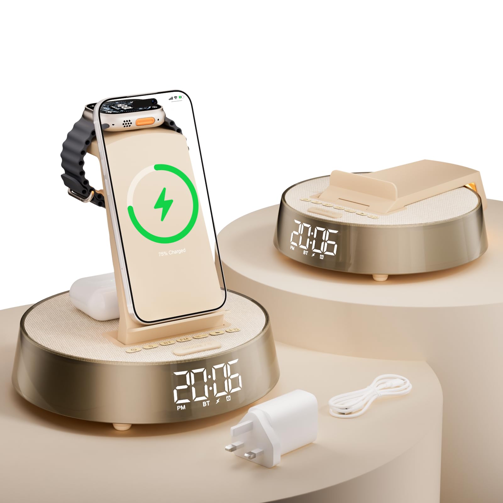 Enceinte bluetooth avec veilleuse et station de recharge sans fil pour iPhone