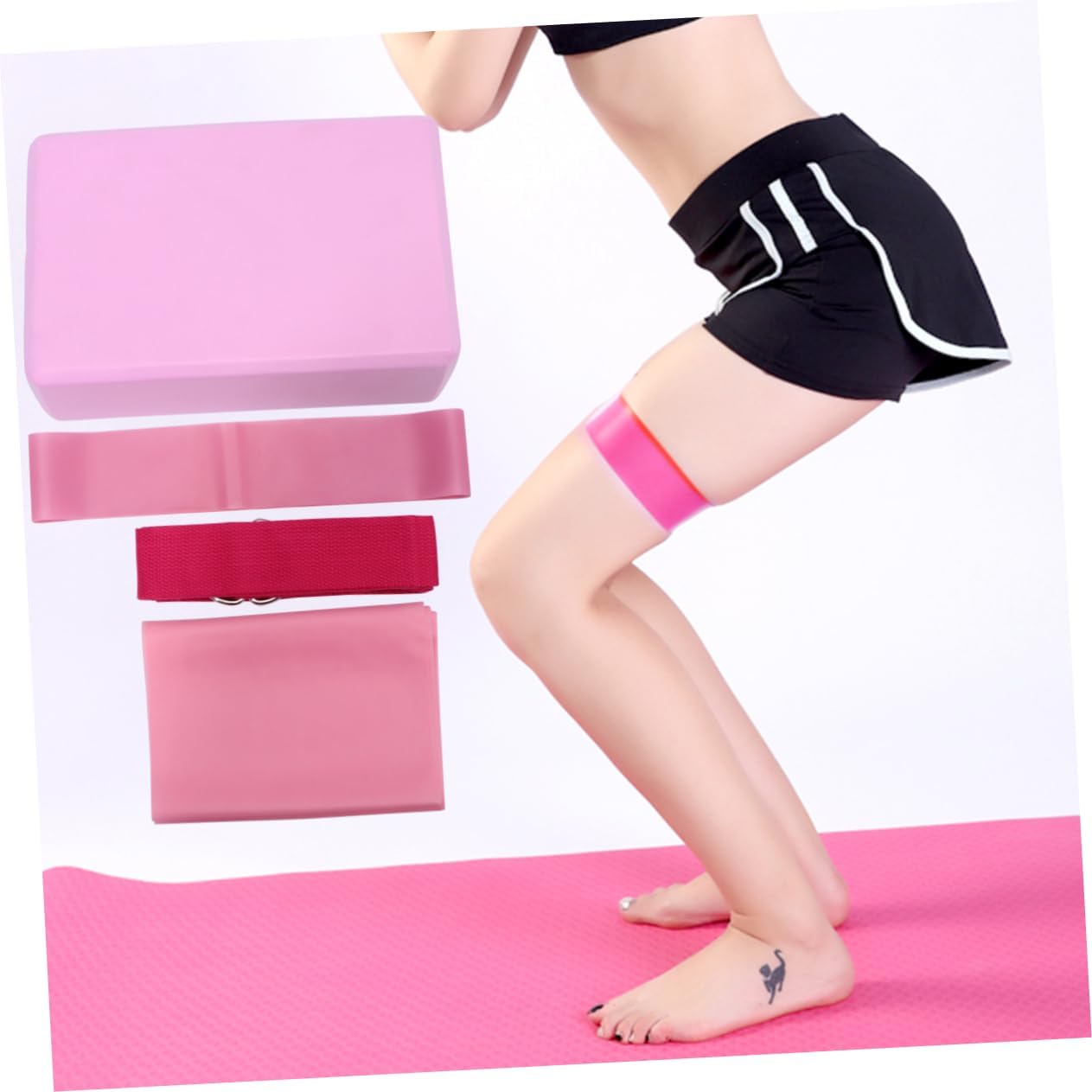 Yoga Tool Kit Includes Yoga Brick Stretch Band Latex Pull Towel Resistance Ring for Home Gym and Fitness Lightweight Durable for Easy Use Pink