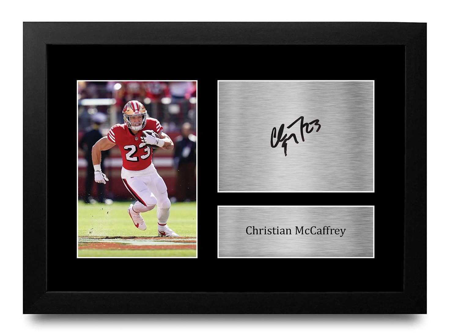 HWC Trading Christian McCaffrey San Francisco 49ers Gifts Printed Signed Autograph Picture for American Rules Football Memorabilia Fans - A4 Framed