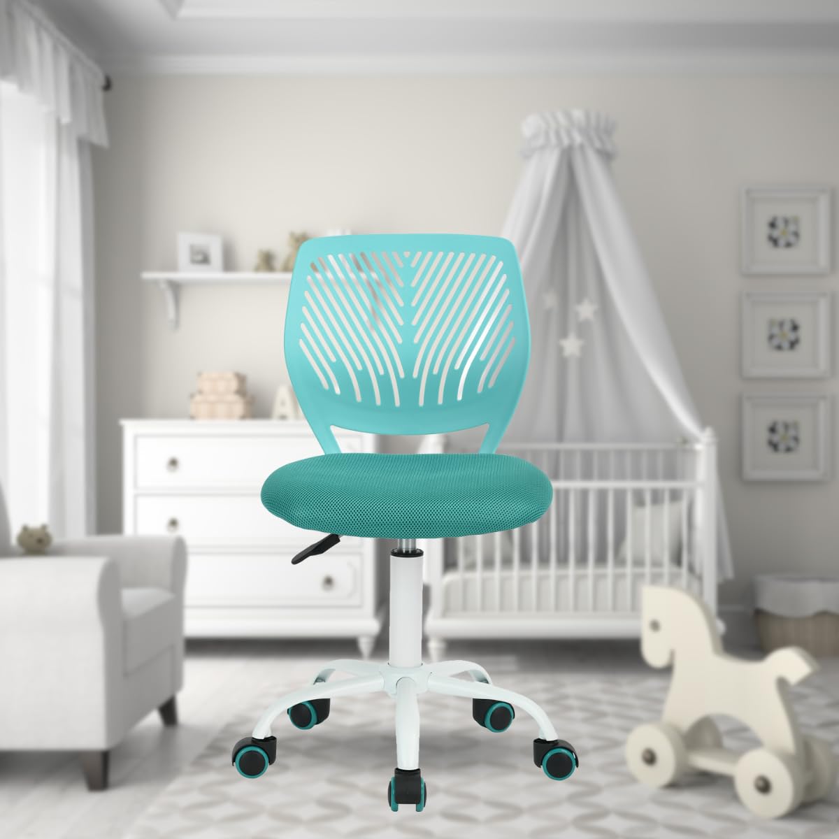 FurnitureR Kids Desk Chair Multi-purpose Office Chair Armless Work Chair Adjustable Height Adjustable Swivel Study Chair Colorful for School and Home Office, Candy Turquoise