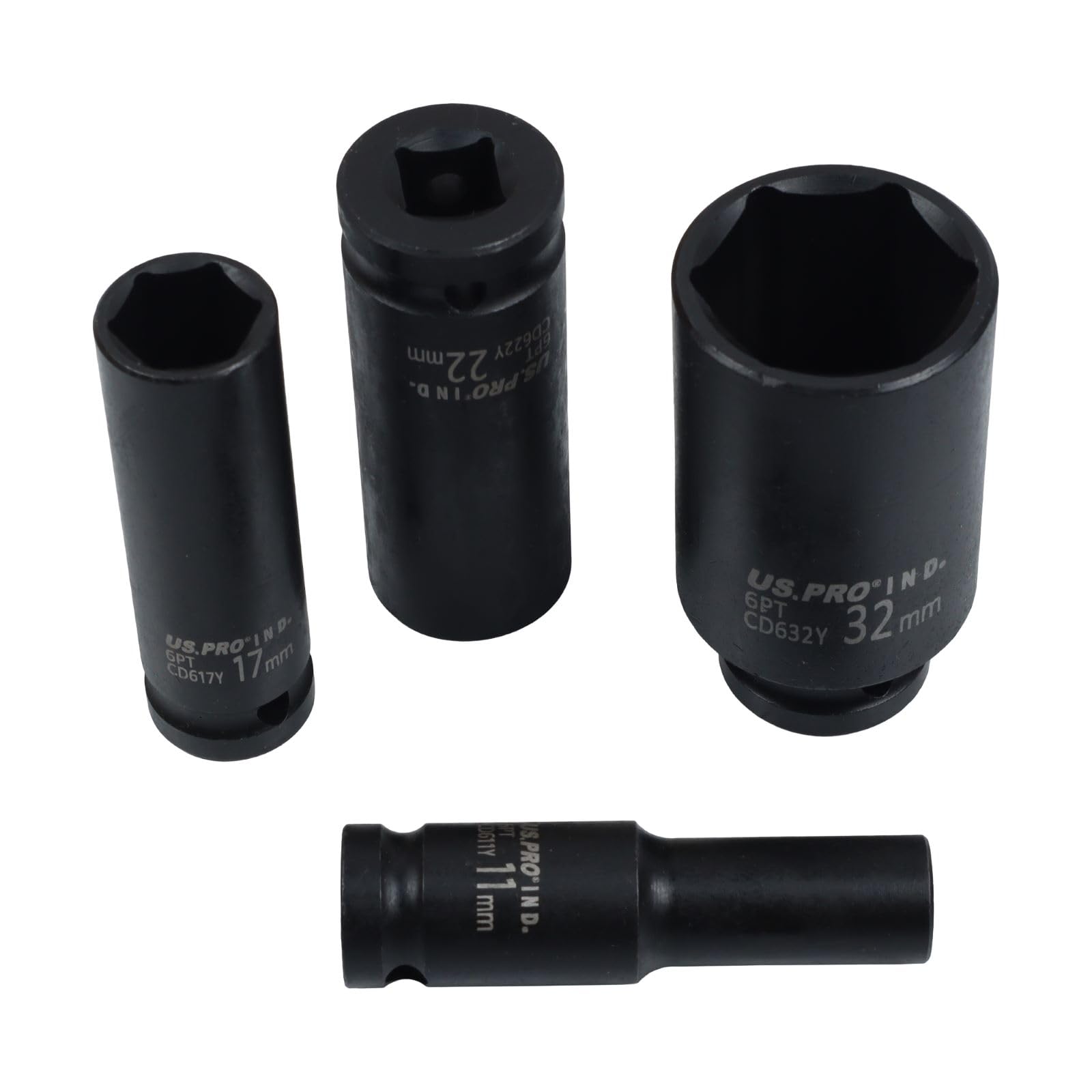 US PRO Juego de 16 llaves de vaso de impacto profundo de 6 puntos, estilo europeo, 10-32 mm