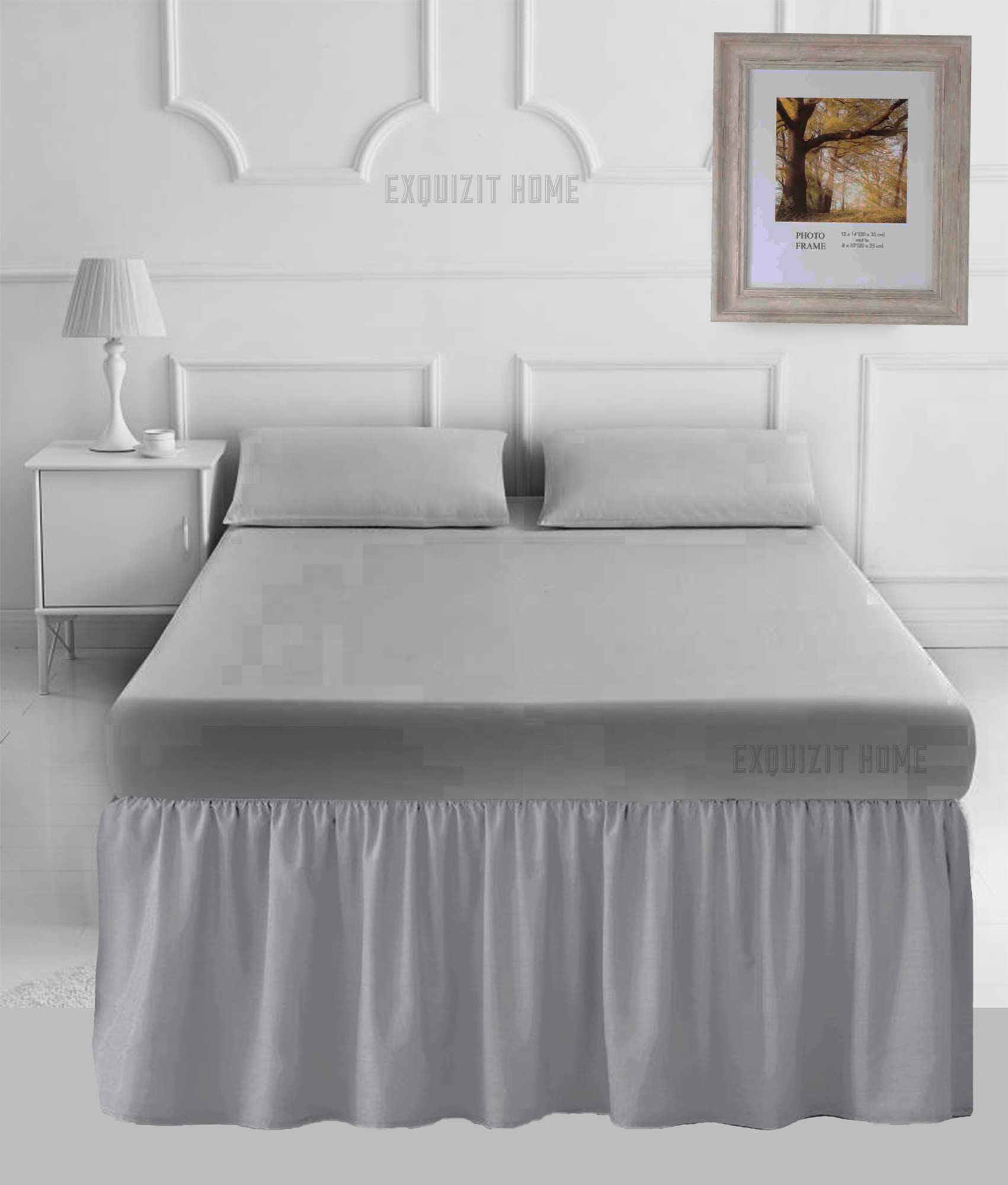 EXQUIZIT HOME® 16" Extra Deep Valance Sheet – 40cm Frilled Drop Polycotton Percale Base Valance, Plain Dyed Easy Care Bed Skirt (Single, Silver)