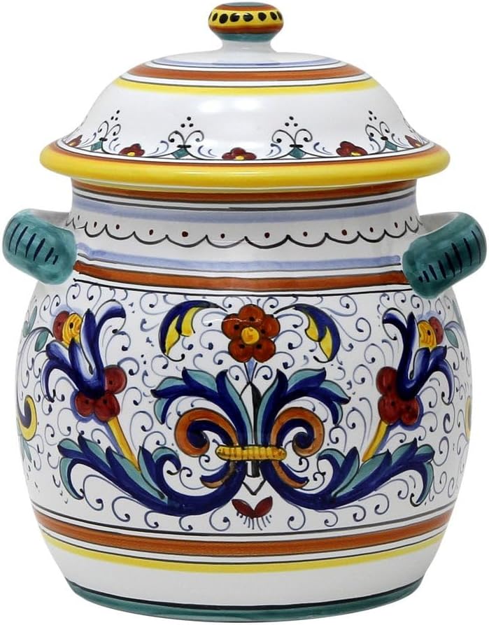 RICCO DERUTA DELUXE: Bundle with Utensil Holder + Biscotti Jar - Handpainted in Italy. Shipped from the USA with Certificate of Authenticity.