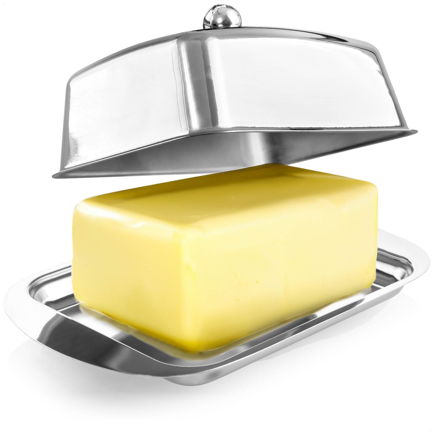 com-four® Butterdose Edelstahl, Große Butterglocke aus Edelstahl | Butterschale mit Deckel und Griff - spülmaschinengeeigneter Butterbehälter mit Knauf