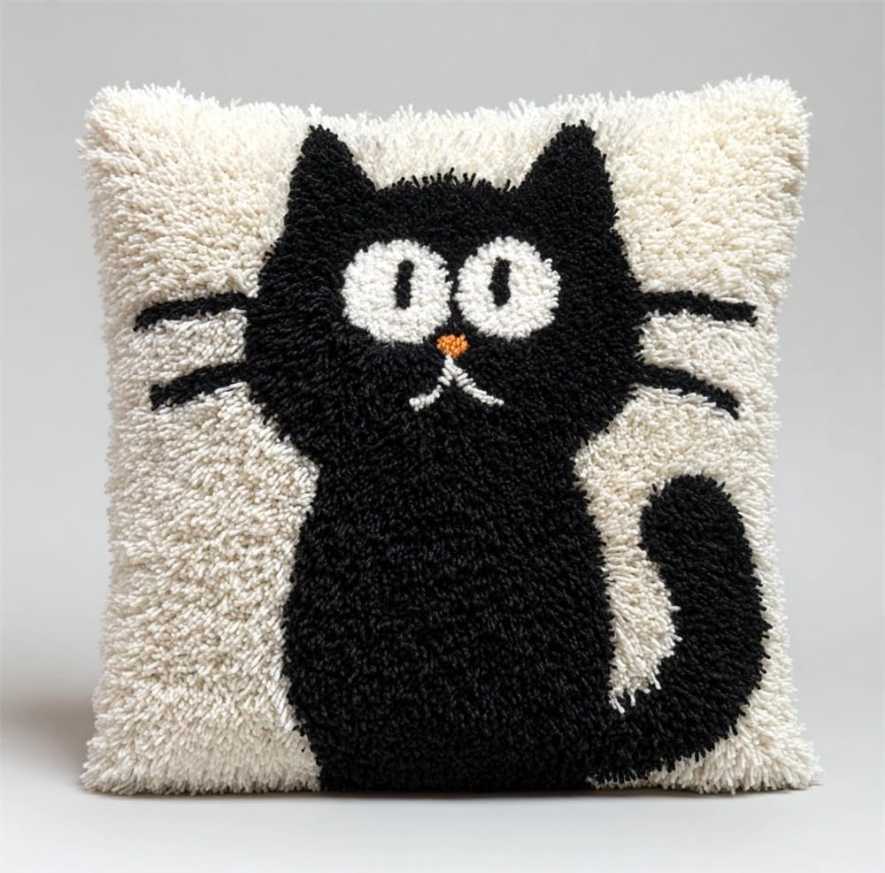 kitphoenix Latch Hook Kits DIY Throw Pillow Cover Cat