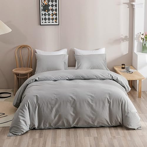 Miniatura 6 de KAREVER Juego de edredón gris plateado, tamaño individual, color gris brillante, para niños, adolescentes y adultos, juego de ropa de cama de color