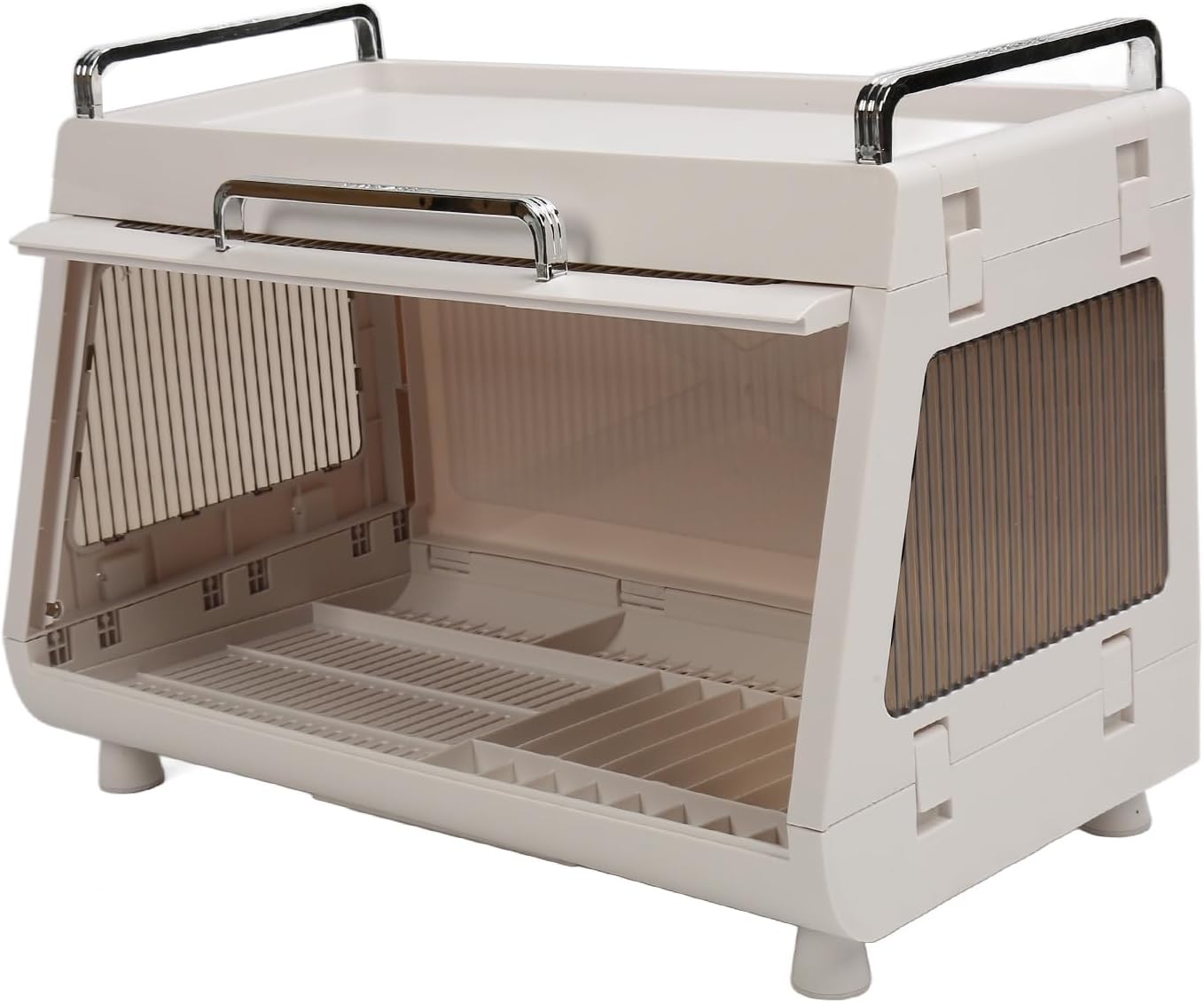 Dish Drying Rack Container with Lid Large Capacity 19x11x13in Sturdy Versatile Dish Drainer for Kitchen Bowls Plates (Brown)