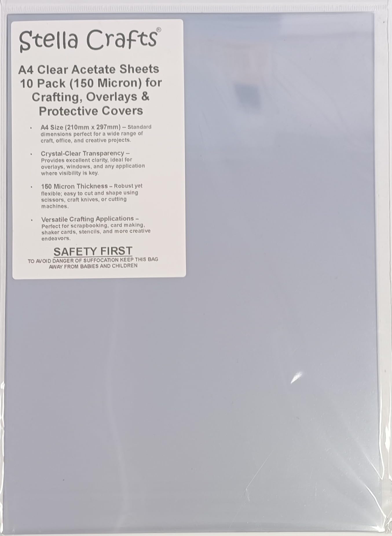 A4 Clear Acetate Sheets – 10 Pack (150 Micron) for Crafting, Overlays & Protective Covers