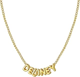 Personalized Bubble Name Necklace, Tiny Name Plate Pendant Necklace, 14K Gold Plated Charm Cute Pre-made Jewelry for Women