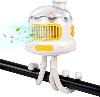 Baby Stroller Fan Portable Flexible Tripod Clip On Fan with Night Light, Rechargeable Battery Operated Oscillating Baby Fan for Stroller and Car Seat, Mini Bladeless Stroller fan for Travel,Bedroom
