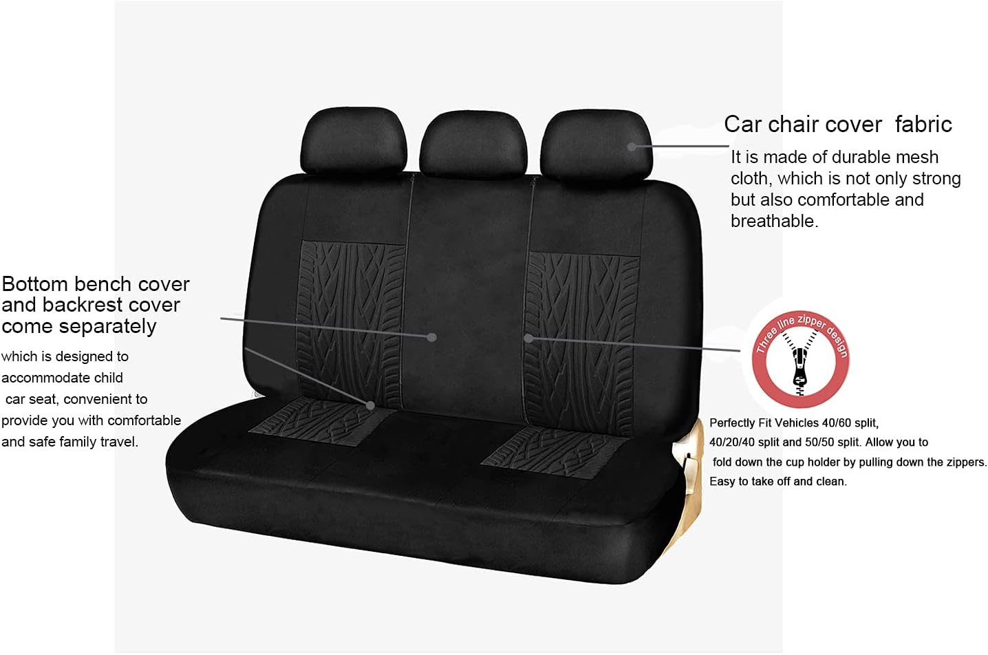 AUTO HIGH Car Seat Covers, Black-Full Set Car Seat Protector Breathable Automotive Vehicle Seat Cover, Universal Fit for Auto Truck Van SUV