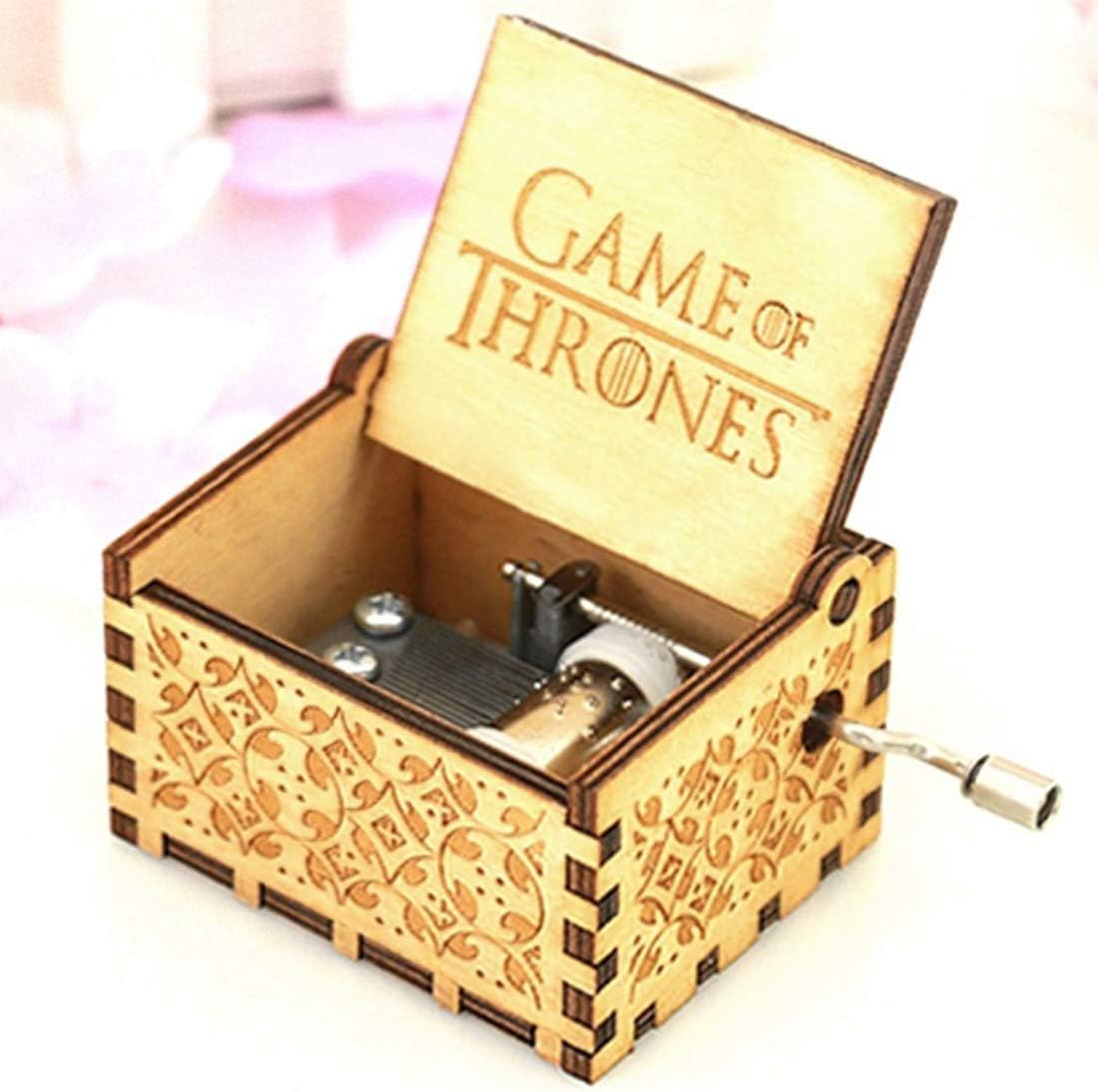 Kid Wooden Antique Carved Hand Crank Brown Got Theme Music Box