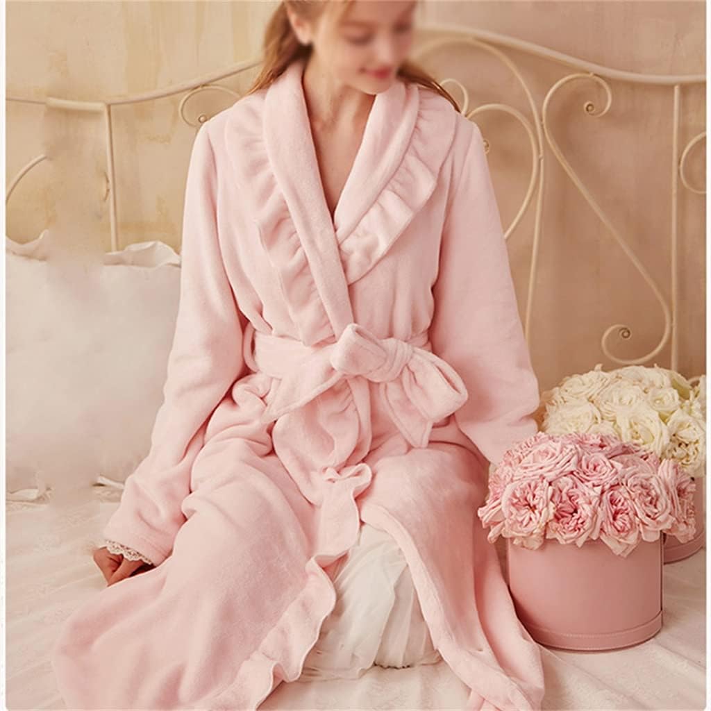 Autumn And Winter Women's Nightwear Flannel Gown Thickened Ruffle Nightwear Bathrobe Nightgown Gown