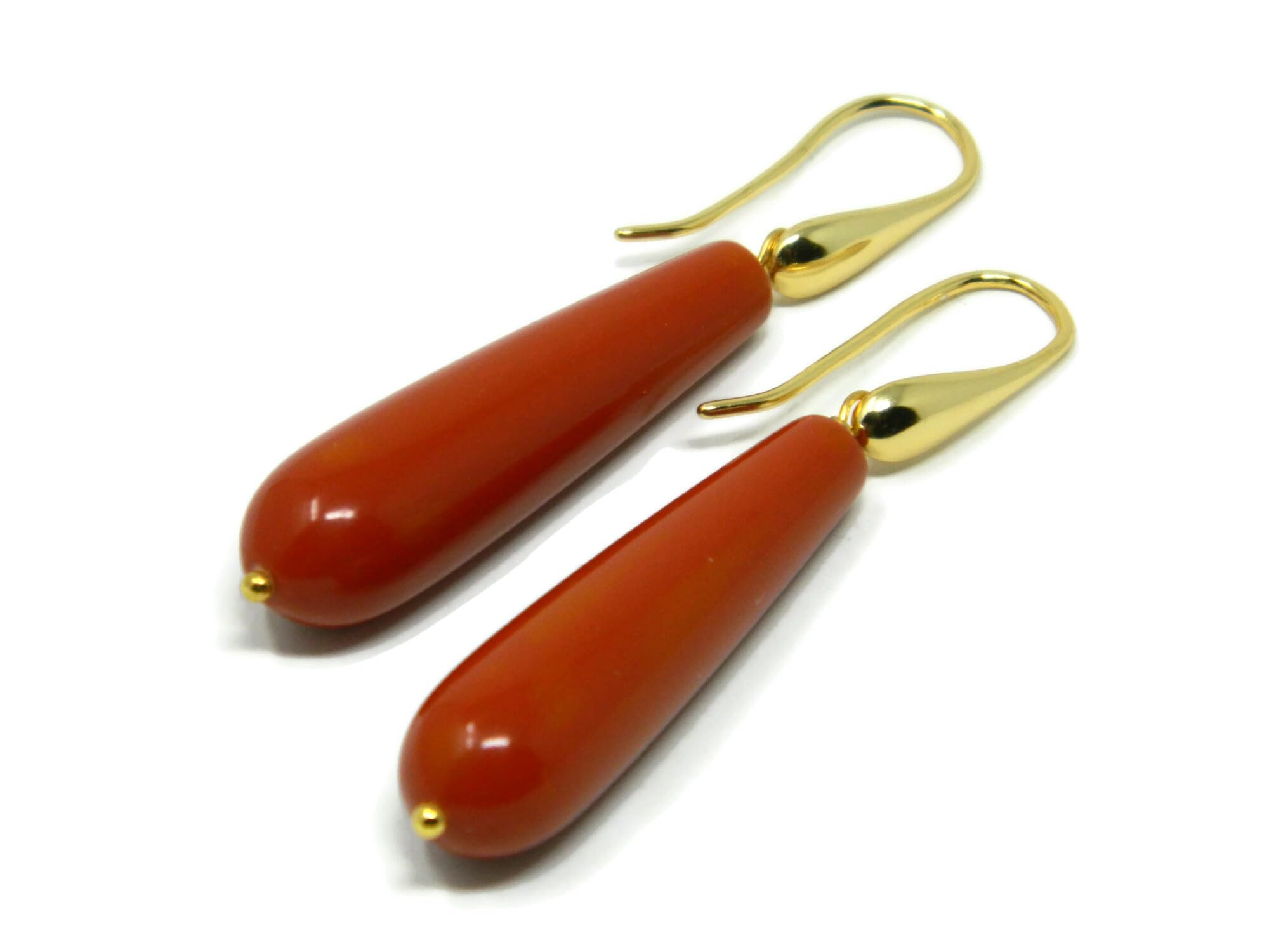 DodiGioielli Orecchini Donna Pendenti Handmade con Goccia Lunga in Pasta di Corallo Rosso Sardegna – Argento 925 Placcato Oro – Made in Italy – Eleganti, Nichel-Free, Regalo Artigianale