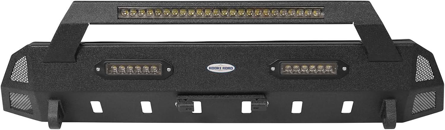 Hooke Road Tacoma Stubby Sharp Front Bumper for 2016-2023 Toyota Tacoma 3rd Gen Truck, Solid Steel Bumper with LED Lights and D-Ring Mounts