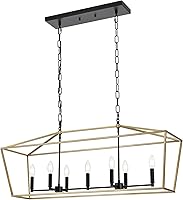 Vista 9 de Lámpara de araña lineal de isla de cocina de 5 luces, gran casa de campo, color negro, colgante para comedor, sobre mesa, lámpara colgante de farol