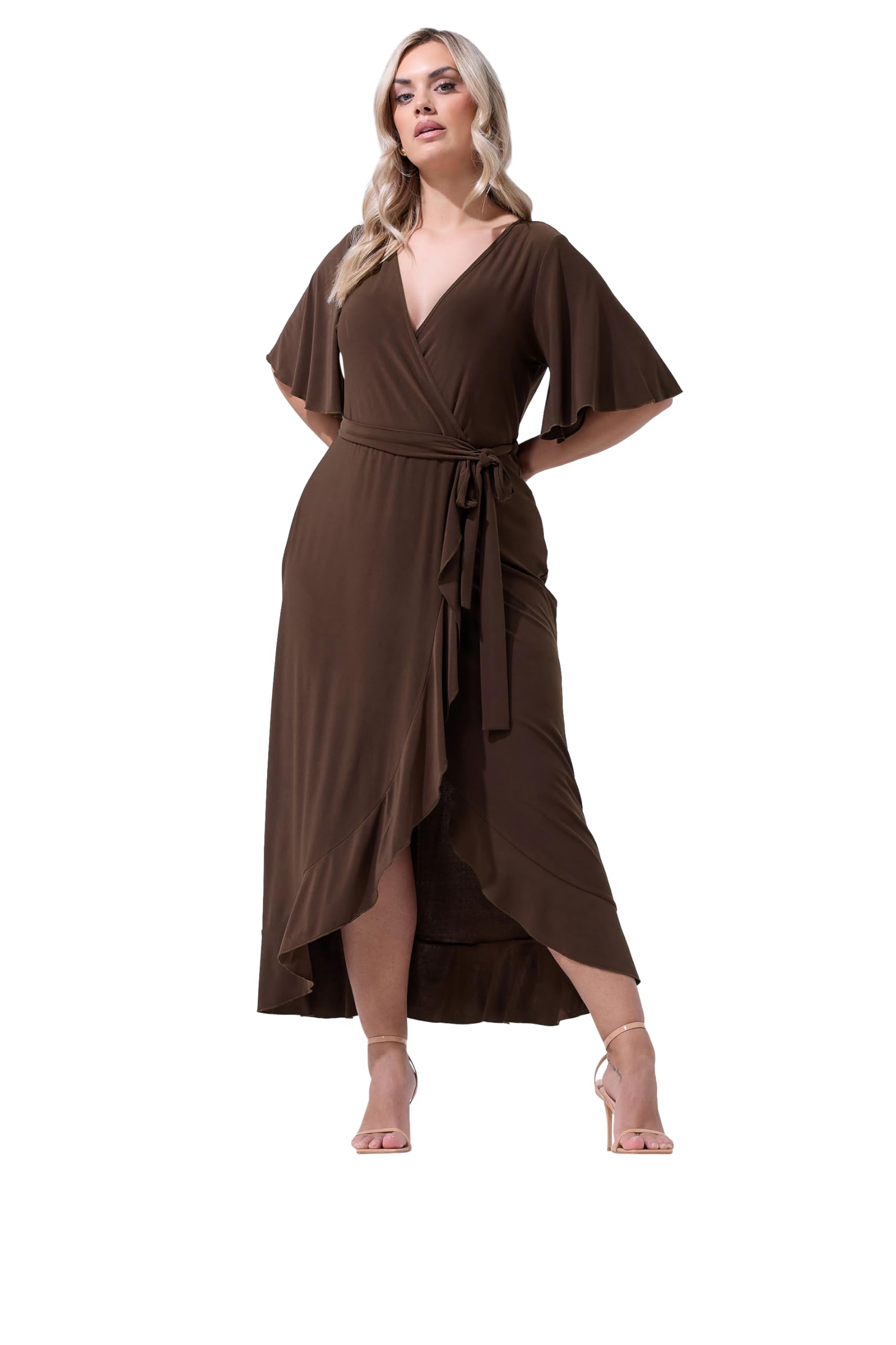 Yours London Curve Brown Ruffle Hem Dress - Women's - Plus Size Curve