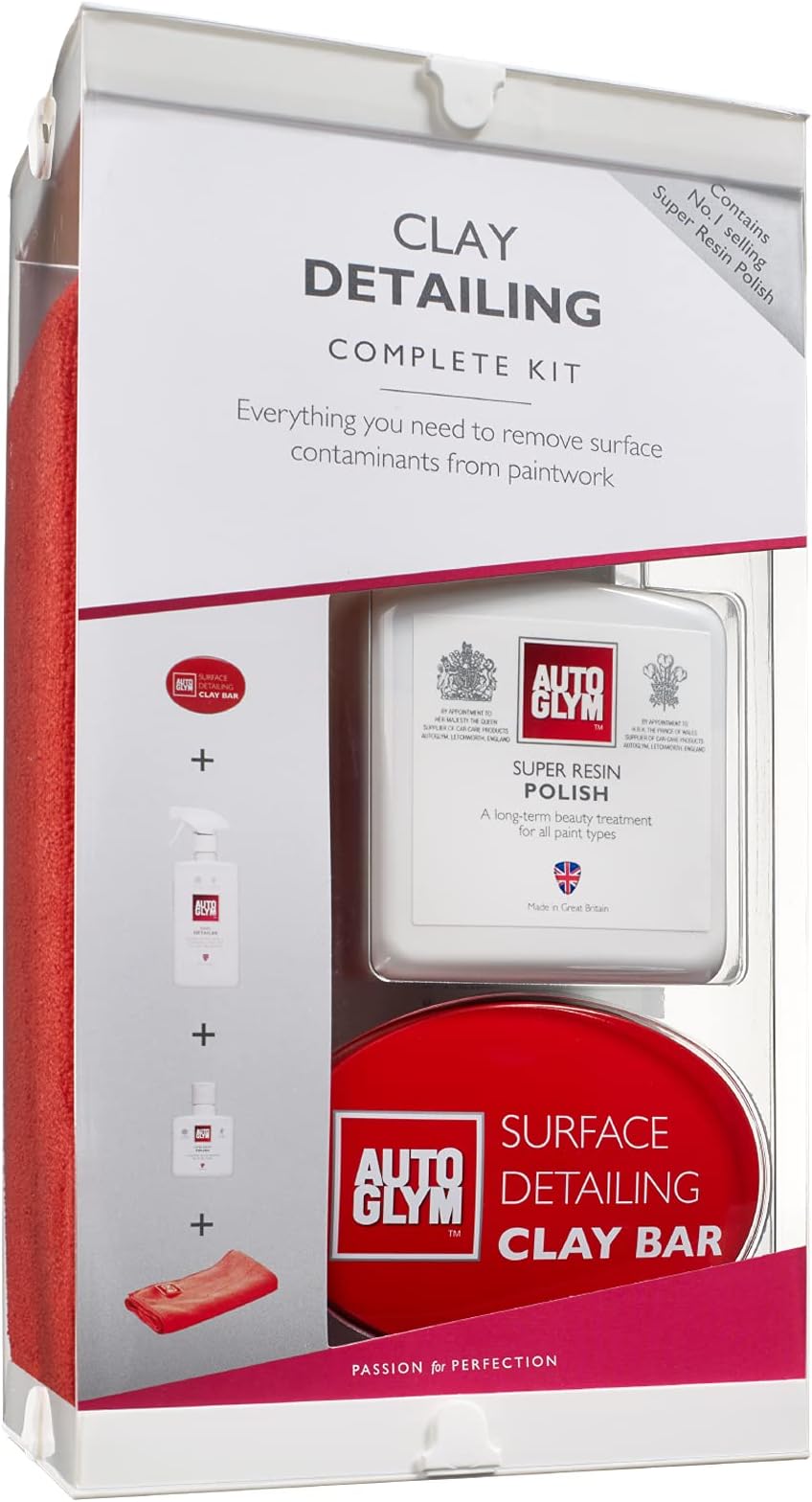 Clay Detailing Complete Kit - Premium Car Care Kit Includes (500mL) Rapid Detailer, (100mL) Super Resin Polish, (1) Premium Clay Bar, (1) Hi-Tech Finishing Cloth